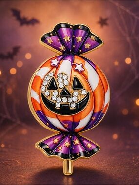 Halloween Jack-O'-Lantern Purple Candy Brooch Pin